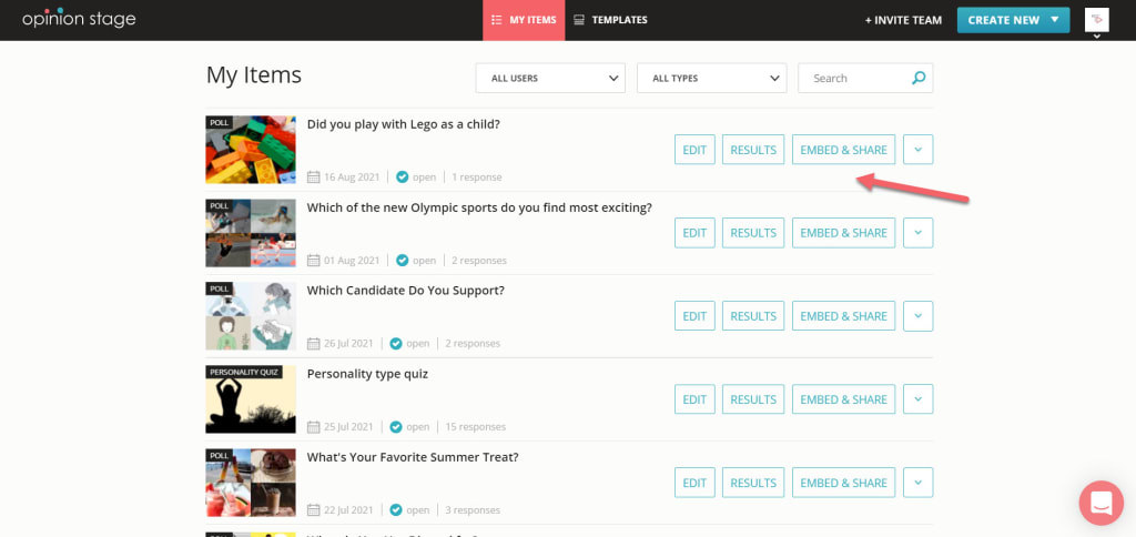 visit your items dashboard