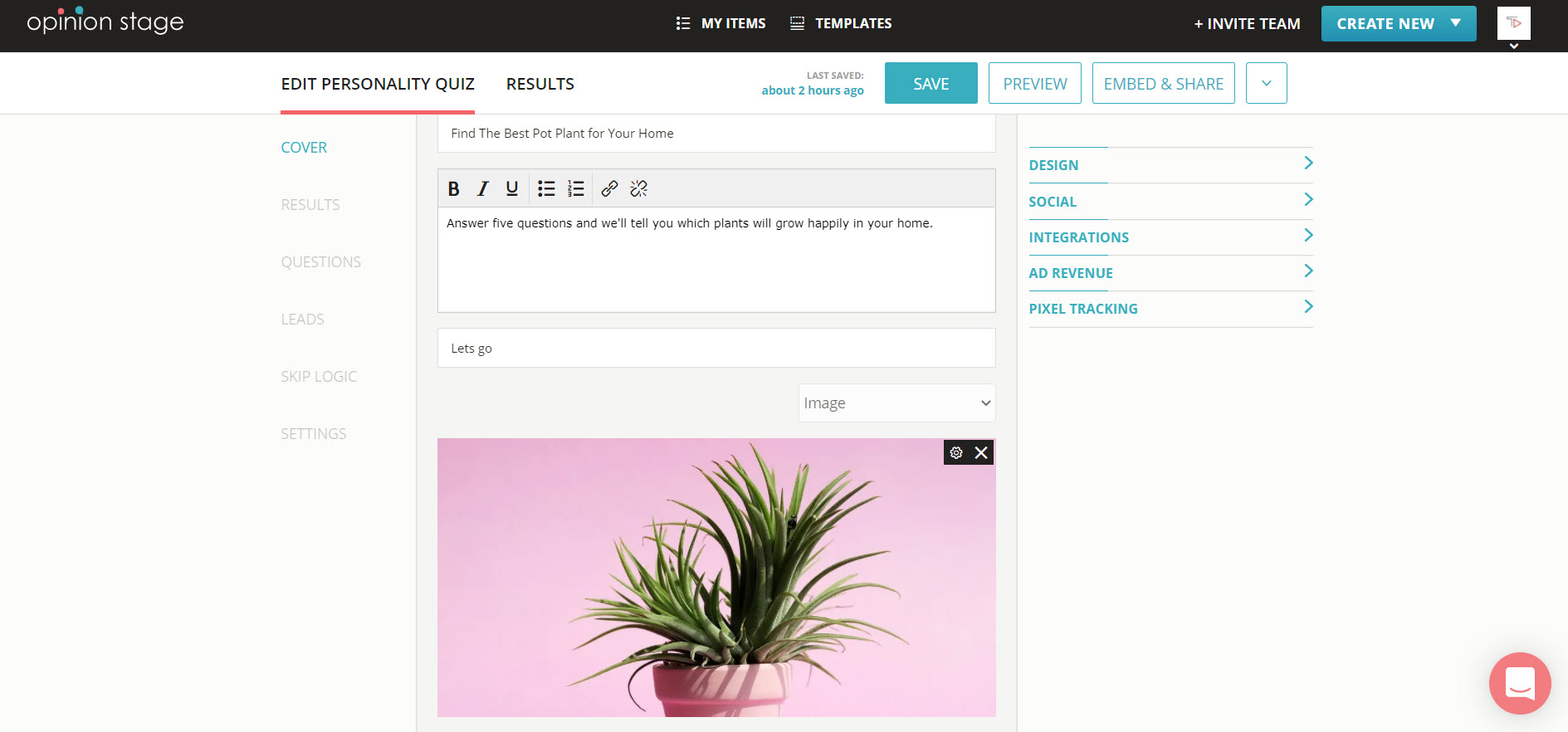 quiz creation form