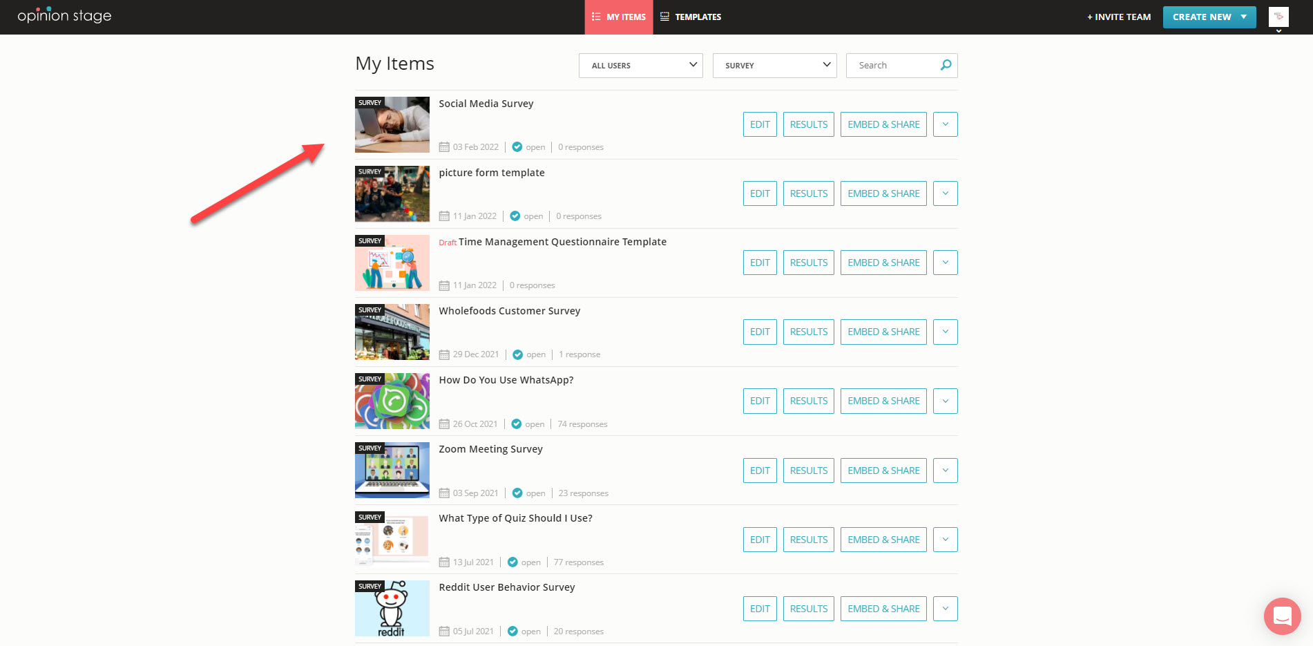 survey in dashboard