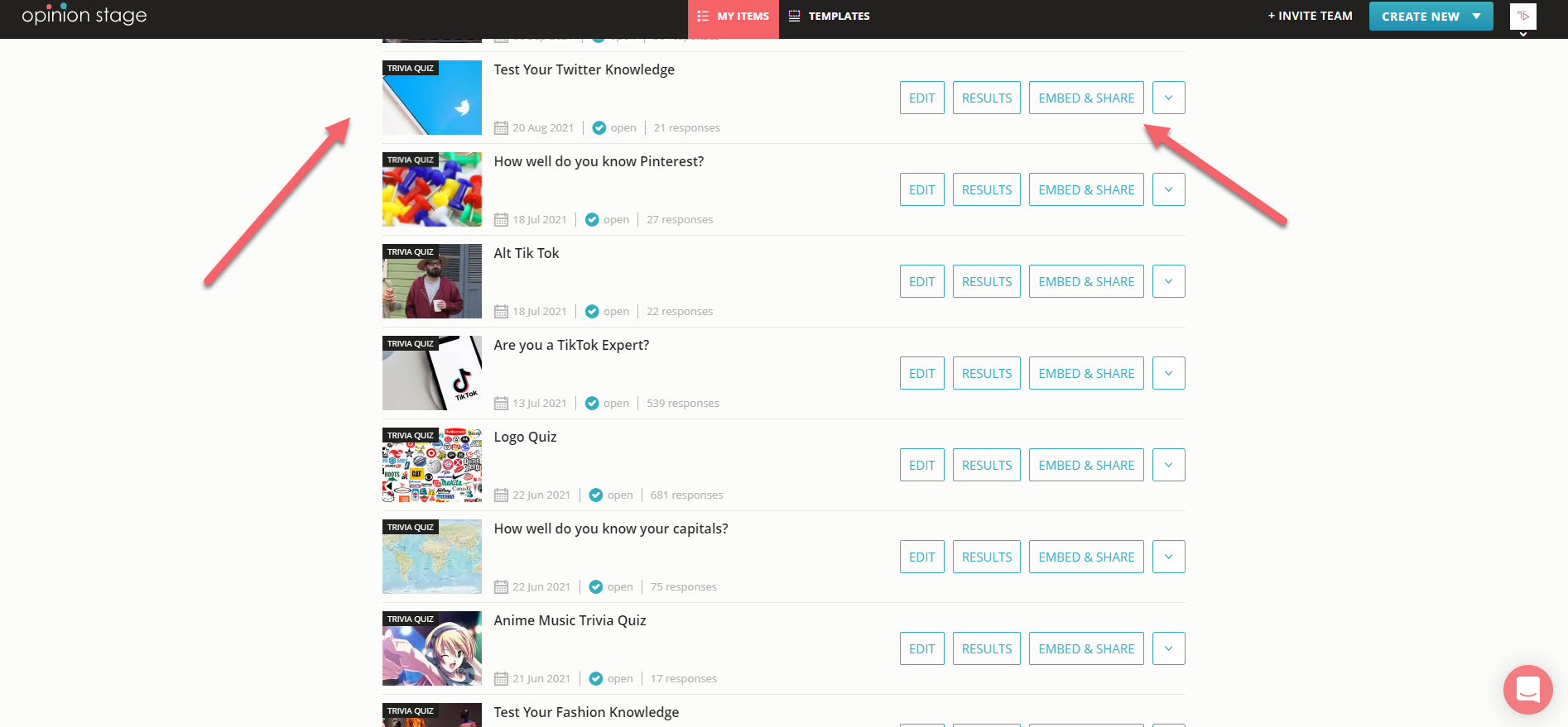 twitter quiz in my items
