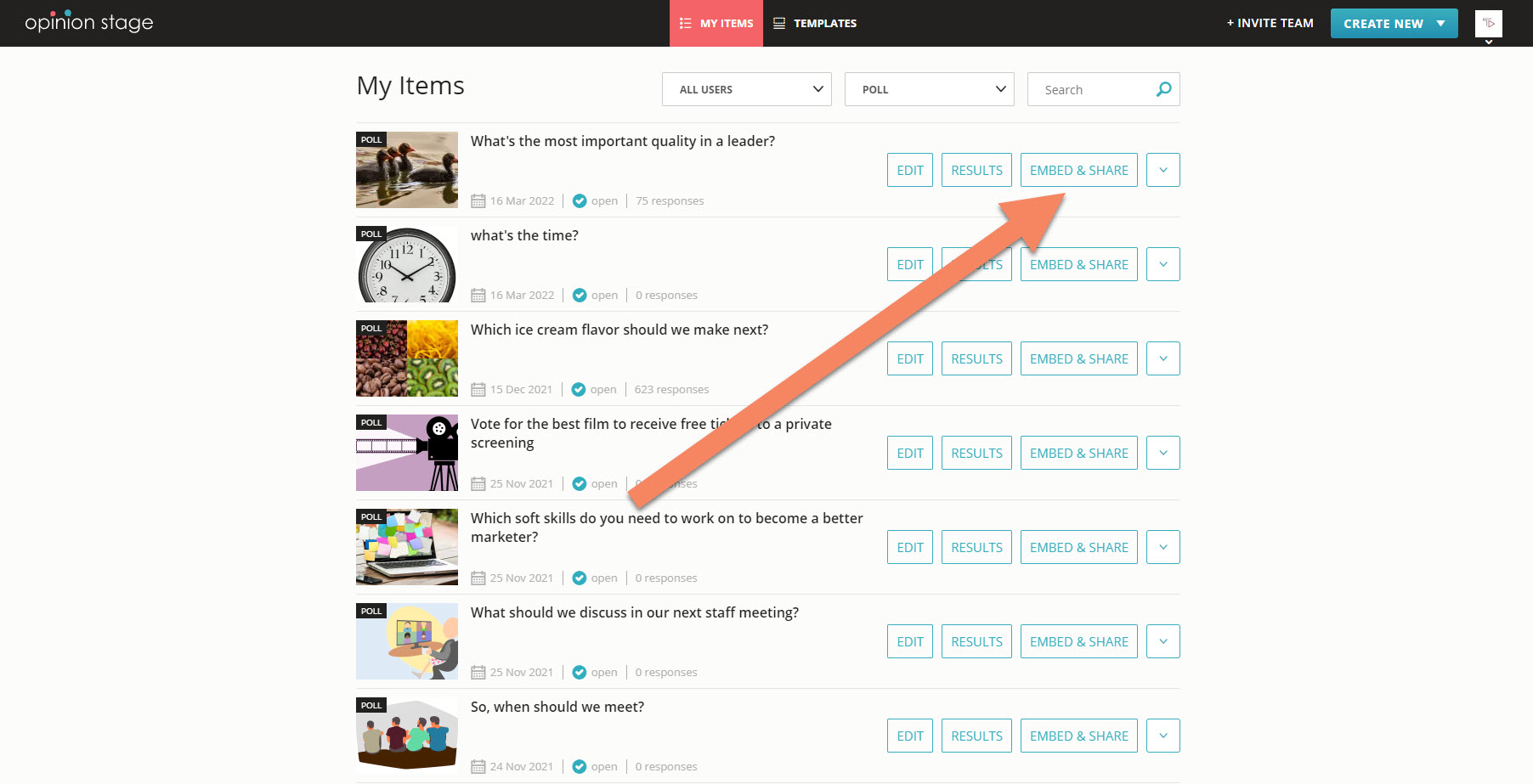 find html poll in dashboard