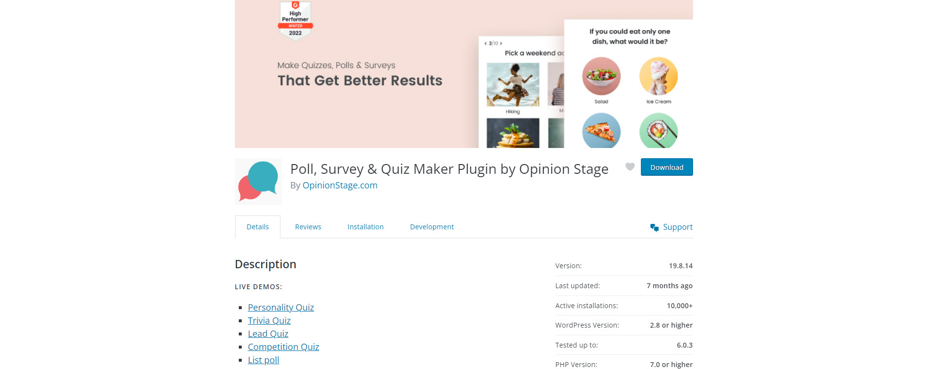 Opinion Stage plugin page