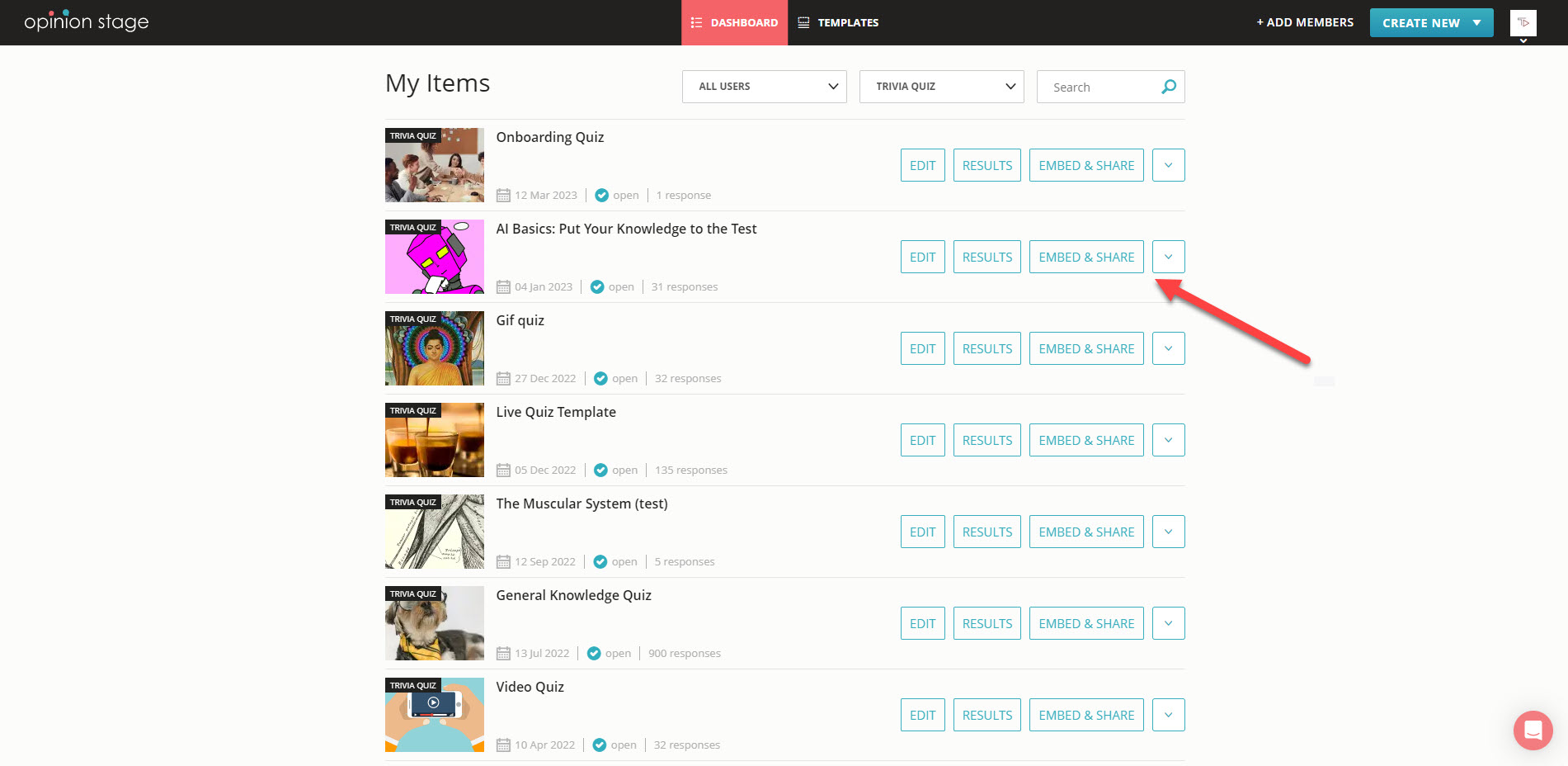 find your quiz in "My items"