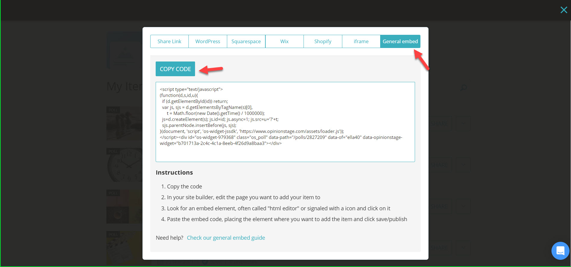 copy html embed code