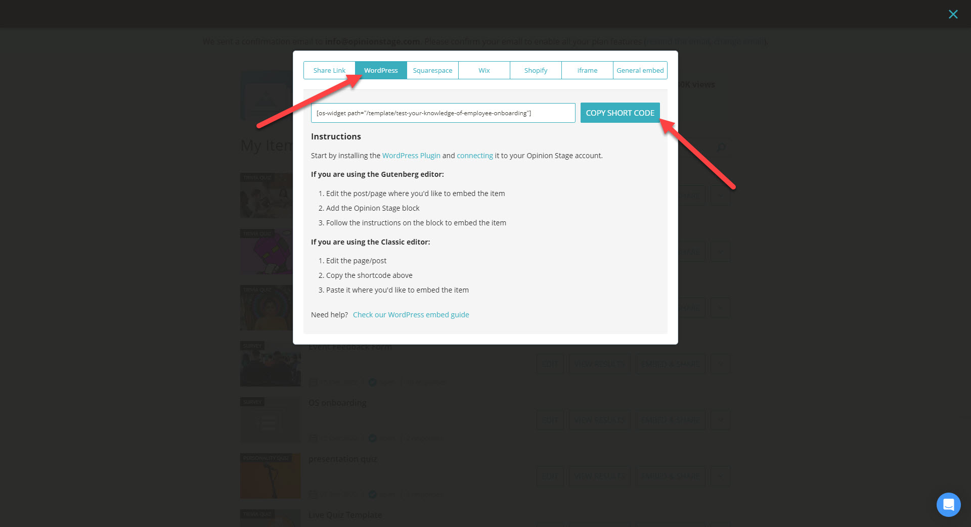 copy Wordpress short code